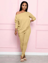 Load image into Gallery viewer, 2 piece pants suit with off shoulder top
